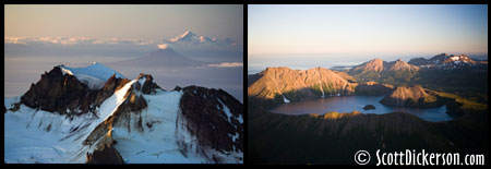 Aerial photos of Volcanoes and a Kaguyak Crater
